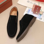 Замшевые лоферы с меховой стелькой Loro Piana Open Walk - Black