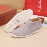 Замшевые лоферы с меховой стелькой Loro Piana Open Walk - Grey