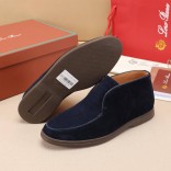 Замшевые лоферы с меховой стелькой Loro Piana Open Walk - Navy