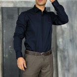 Мужская тёмно-синяя рубашка Loro Piana logo-embroidered