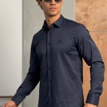 Мужская тёмно-синяя рубашка Loro Piana logo-embroidered