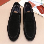 Замшевые лоферы с мехом Loro Piana Open Walk - Black