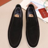 Замшевые лоферы с мехом Loro Piana Open Walk - Black