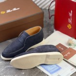 Замшевые лоферы с меховой стелькой Loro Piana Open Walk - Navy