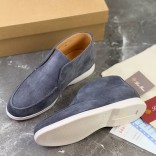 Замшевые лоферы с меховой стелькой Loro Piana Open Walk - Blue