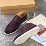 Замшевые лоферы с меховой стелькой Loro Piana Open Walk - Brown