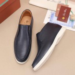 Кожаные лоферы с меховой стелькой Loro Piana Open Walk - Navy