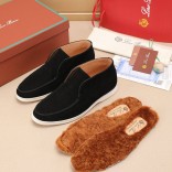 Замшевые лоферы с меховой стелькой Loro Piana Open Walk - Black