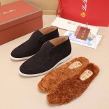 Замшевые лоферы с меховой стелькой Loro Piana Open Walk - Brown