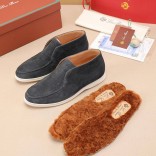 Замшевые лоферы с меховой стелькой Loro Piana Open Walk - Dark Grey