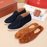 Замшевые лоферы с меховой стелькой Loro Piana Open Walk - Navy