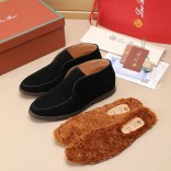 Замшевые лоферы с меховой стелькой Loro Piana Open Walk - Black