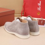 Замшевые лоферы с меховой стелькой Loro Piana Open Walk - Grey