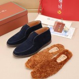 Замшевые лоферы с меховой стелькой Loro Piana Open Walk - Navy