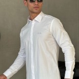 Мужская белая рубашка Loro Piana logo-embroidered