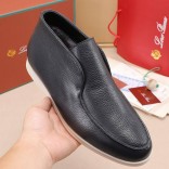 Кожаные лоферы с мехом Loro Piana Open Walk - Navy