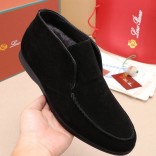 Замшевые лоферы с мехом Loro Piana Open Walk - Black