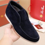 Замшевые лоферы с мехом Loro Piana Open Walk - Navy