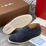 Замшевые лоферы с меховой стелькой Loro Piana Open Walk - Navy