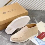 Замшевые лоферы с меховой стелькой Loro Piana Open Walk - Beige