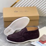 Замшевые лоферы с меховой стелькой Loro Piana Open Walk - Brown