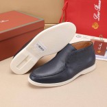 Кожаные лоферы с меховой стелькой Loro Piana Open Walk - Navy