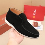 Замшевые лоферы с меховой стелькой Loro Piana Open Walk - Black