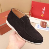 Замшевые лоферы с меховой стелькой Loro Piana Open Walk - Brown