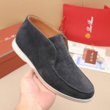 Замшевые лоферы с меховой стелькой Loro Piana Open Walk - Dark Grey