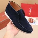 Замшевые лоферы с меховой стелькой Loro Piana Open Walk - Navy