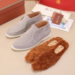 Замшевые лоферы с меховой стелькой Loro Piana Open Walk - Grey