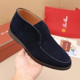 Замшевые лоферы с меховой стелькой Loro Piana Open Walk - Navy