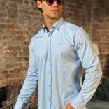 Мужская рубашка Loro Piana голубого цвета