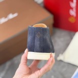 Замшевые лоферы с меховой стелькой Loro Piana Open Walk - Navy