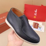 Кожаные лоферы с меховой стелькой Loro Piana Open Walk - Navy