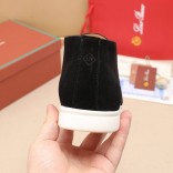 Замшевые лоферы с меховой стелькой Loro Piana Open Walk - Black