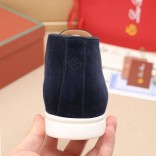 Замшевые лоферы с меховой стелькой Loro Piana Open Walk - Navy