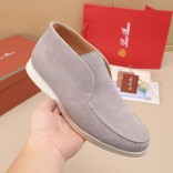 Замшевые лоферы с меховой стелькой Loro Piana Open Walk - Grey