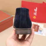 Замшевые лоферы с меховой стелькой Loro Piana Open Walk - Navy