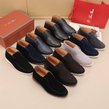 Замшевые лоферы с меховой стелькой Loro Piana Open Walk - Navy