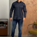 Мужская тёмно-синяя рубашка Loro Piana logo-embroidered