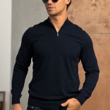 Тёмно-синий джемпер Loro Piana Zip Neck