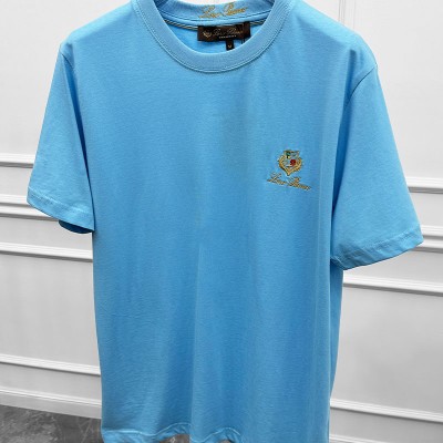 Футболка голубого цвета Loro Piana logo-embroidered