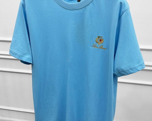 Футболка голубого цвета Loro Piana logo-embroidered