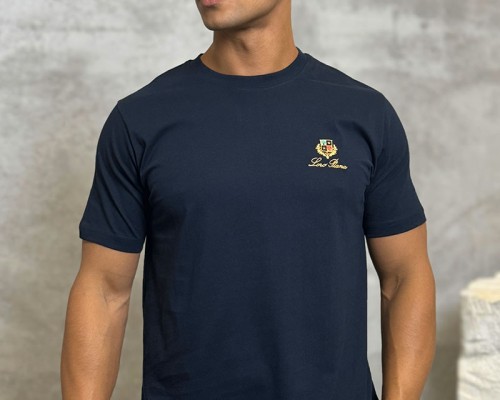 Футболка синего цвета Loro Piana logo-embroidered