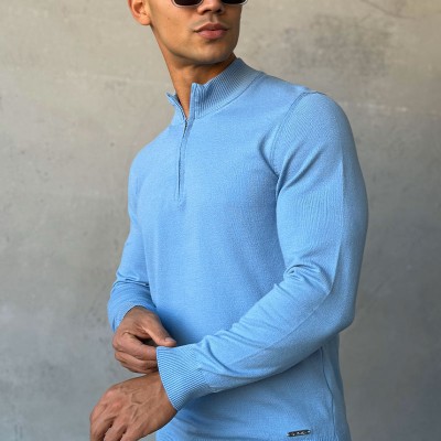 Голубой джемпер Loro Piana Zip Neck