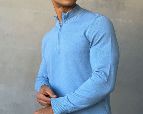 Голубой джемпер Loro Piana Zip Neck