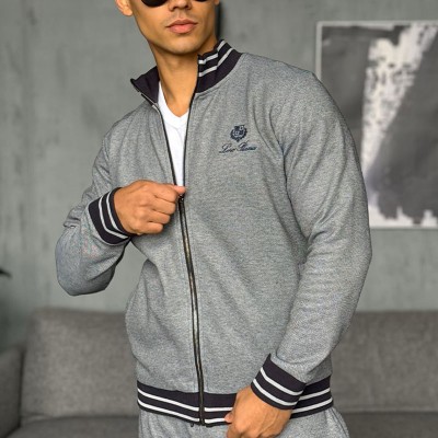 Кофта на молнии Loro Piana logo-embroidered - Blue / Grey