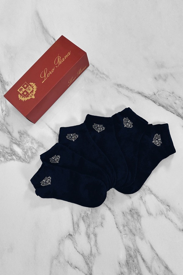Комплект тёмно-синих носков Loro Piana grey logo
