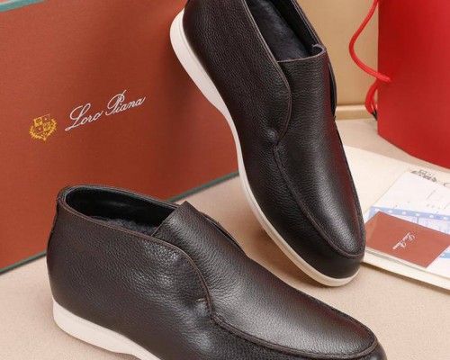 Кожаные лоферы с мехом Loro Piana Open Walk - Brown